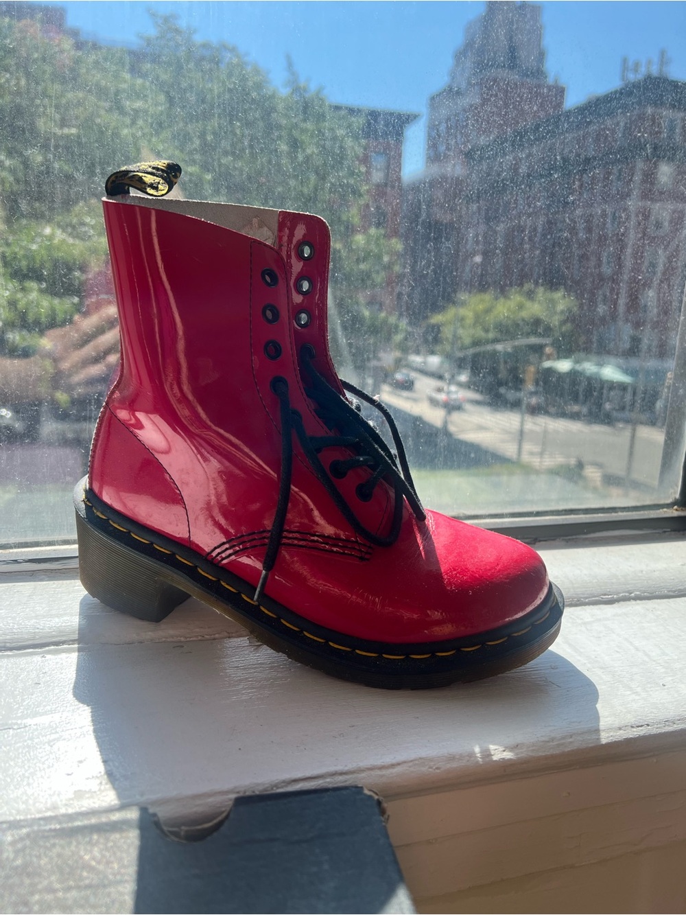 Dr. Martens Clemency 8-Eye Heeled Boots in Red Patent